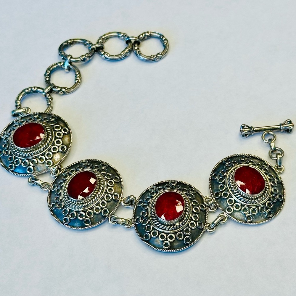 Stauer Sterling Silver Ruby Link Bracelet